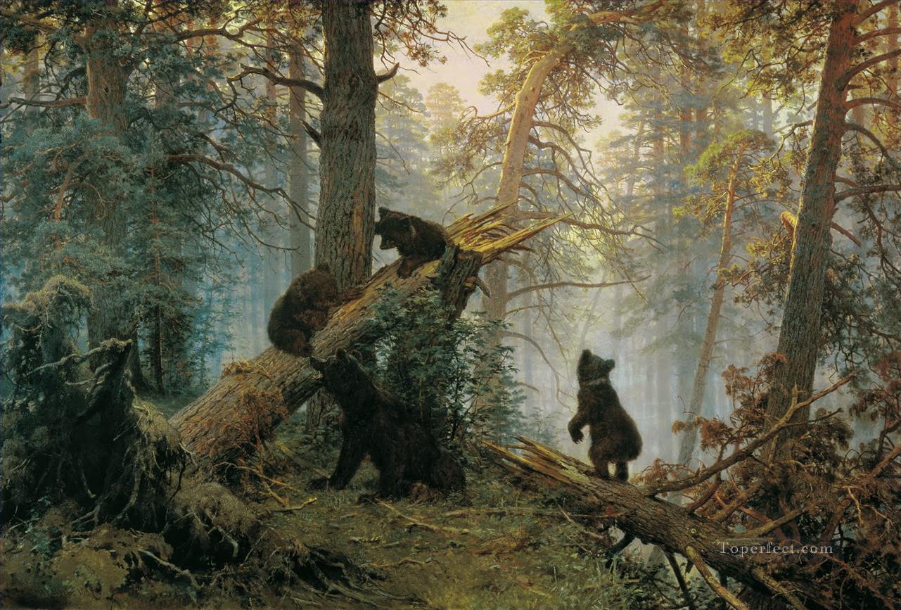 morning in a pine forest 1889 bears Oil Paintings